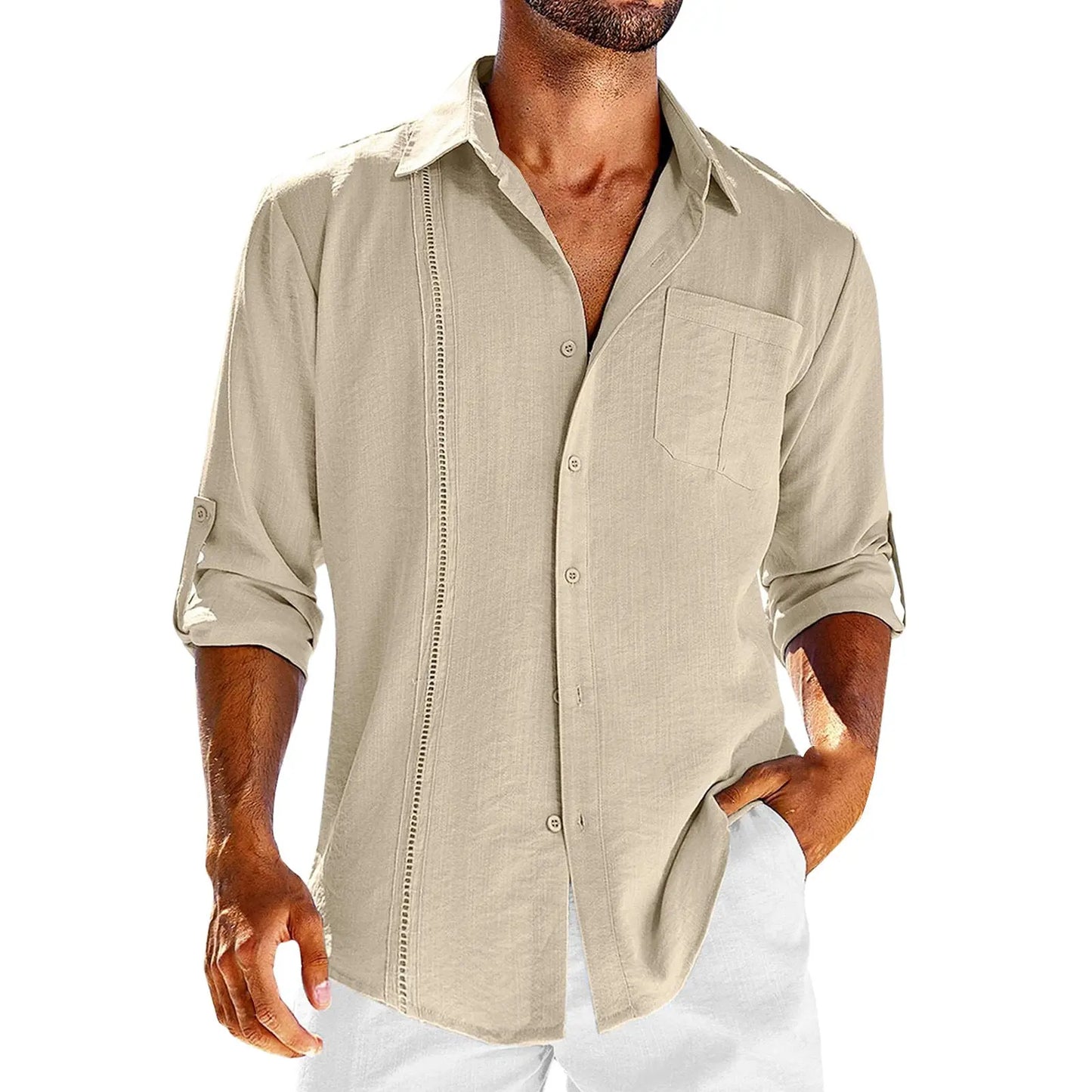 Casual Button-up Long Sleeve Lace Polo With Pocket - Old Money Classic