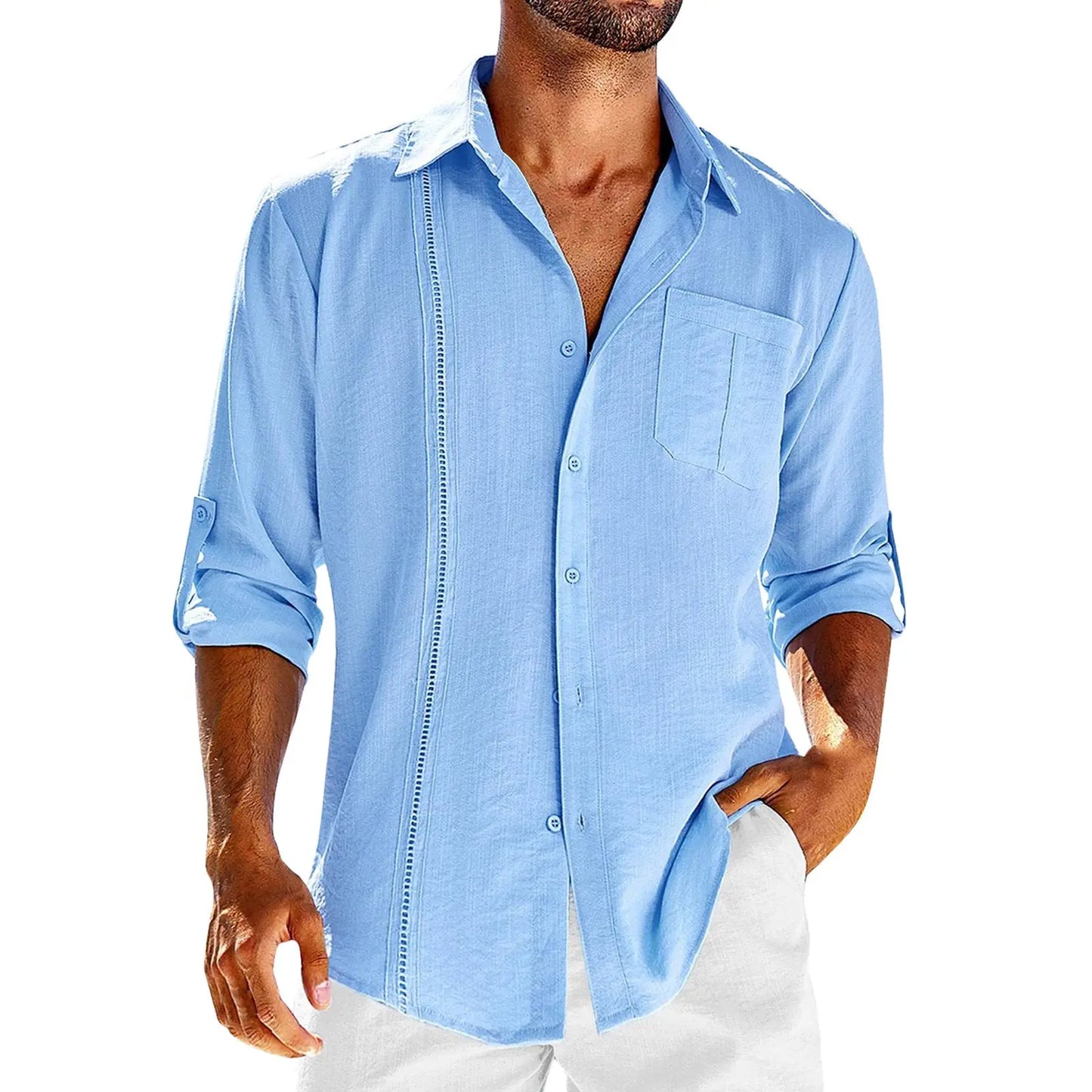 Casual Button-up Long Sleeve Lace Polo With Pocket - Old Money Classic