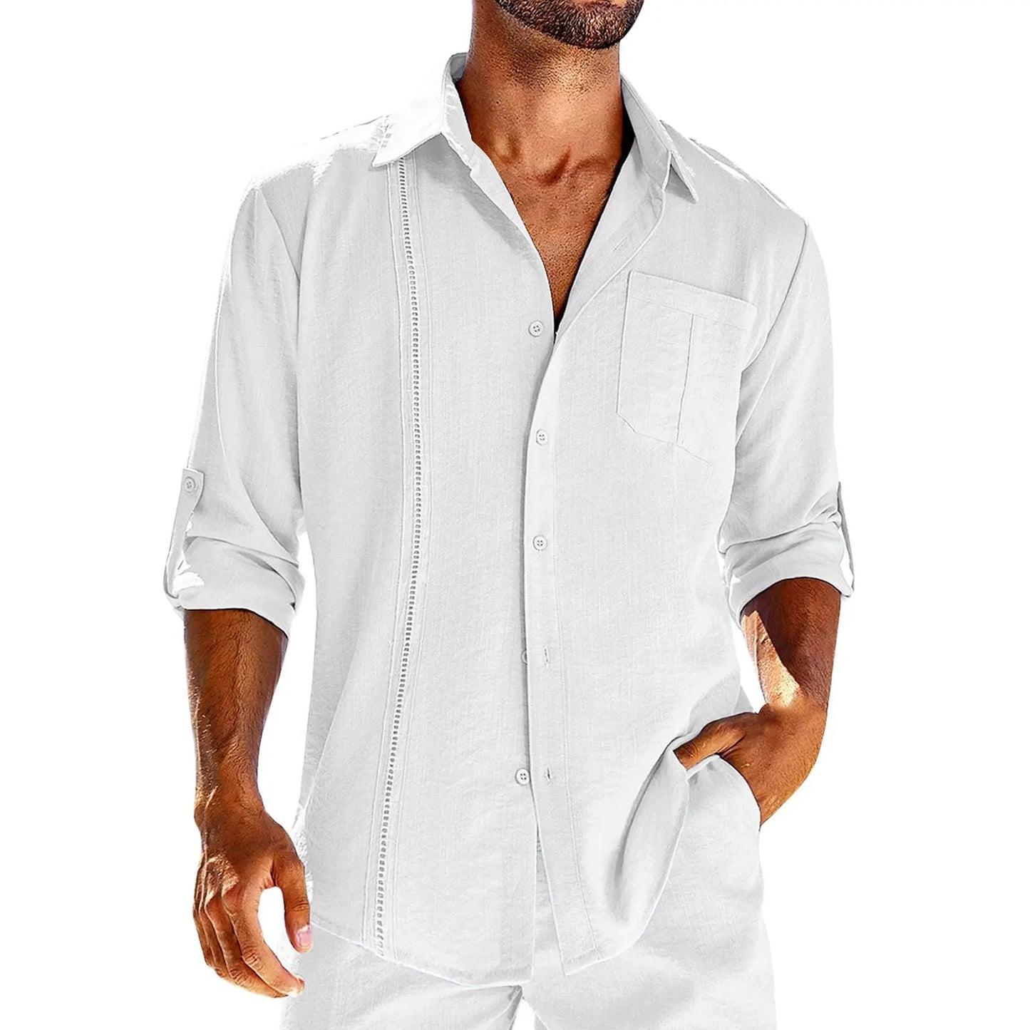 Casual Button-up Long Sleeve Lace Polo With Pocket - Old Money Classic