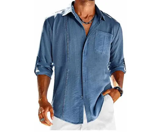Casual Button-up Long Sleeve Lace Polo With Pocket - Old Money Classic