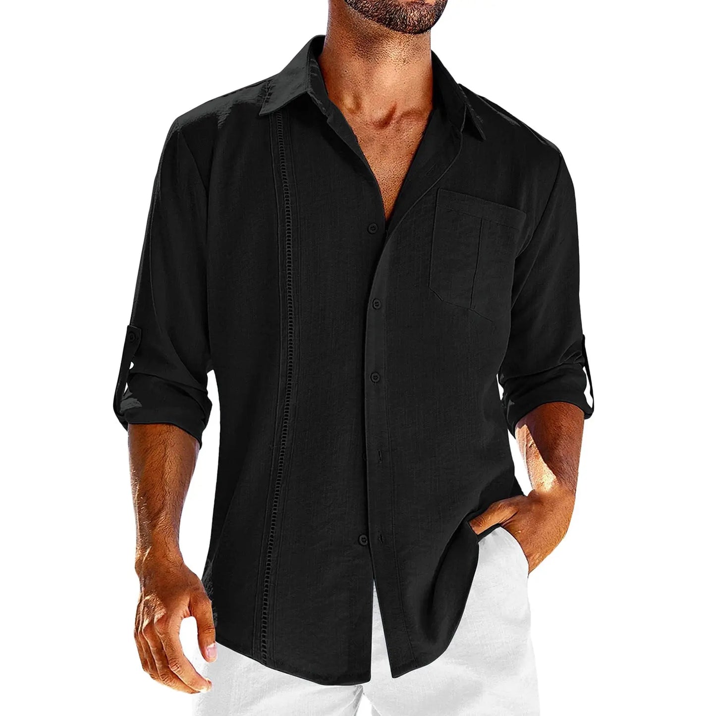 Casual Button-up Long Sleeve Lace Polo With Pocket - Old Money Classic