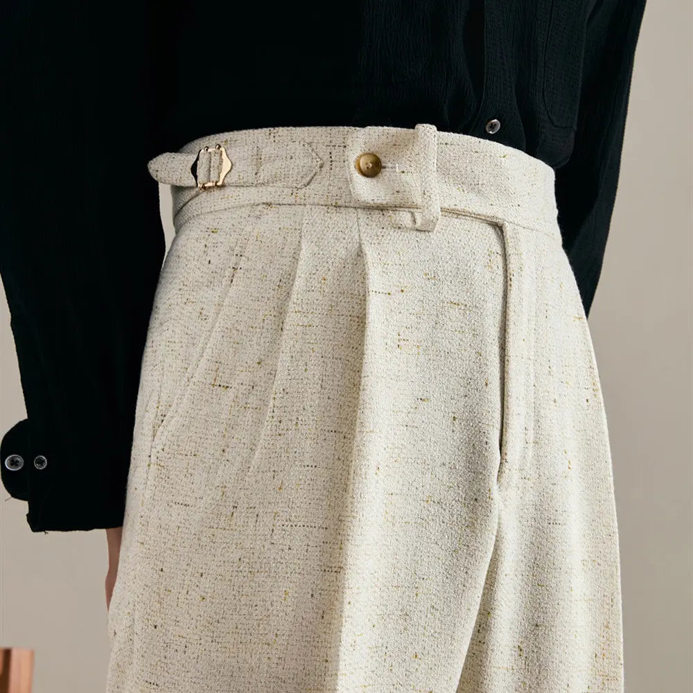 Linen Double Pleated Trousers Straight Leg My Store