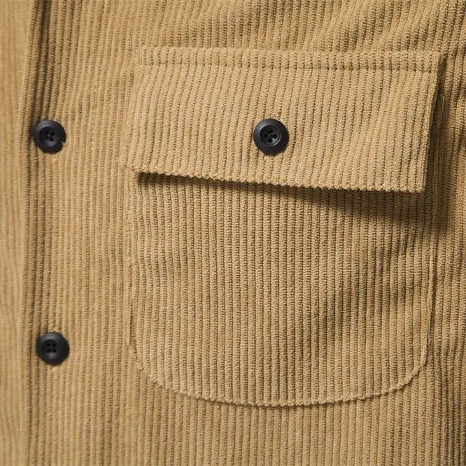 Slim Fit Corduroy Solid Color Long Sleeve Shirt