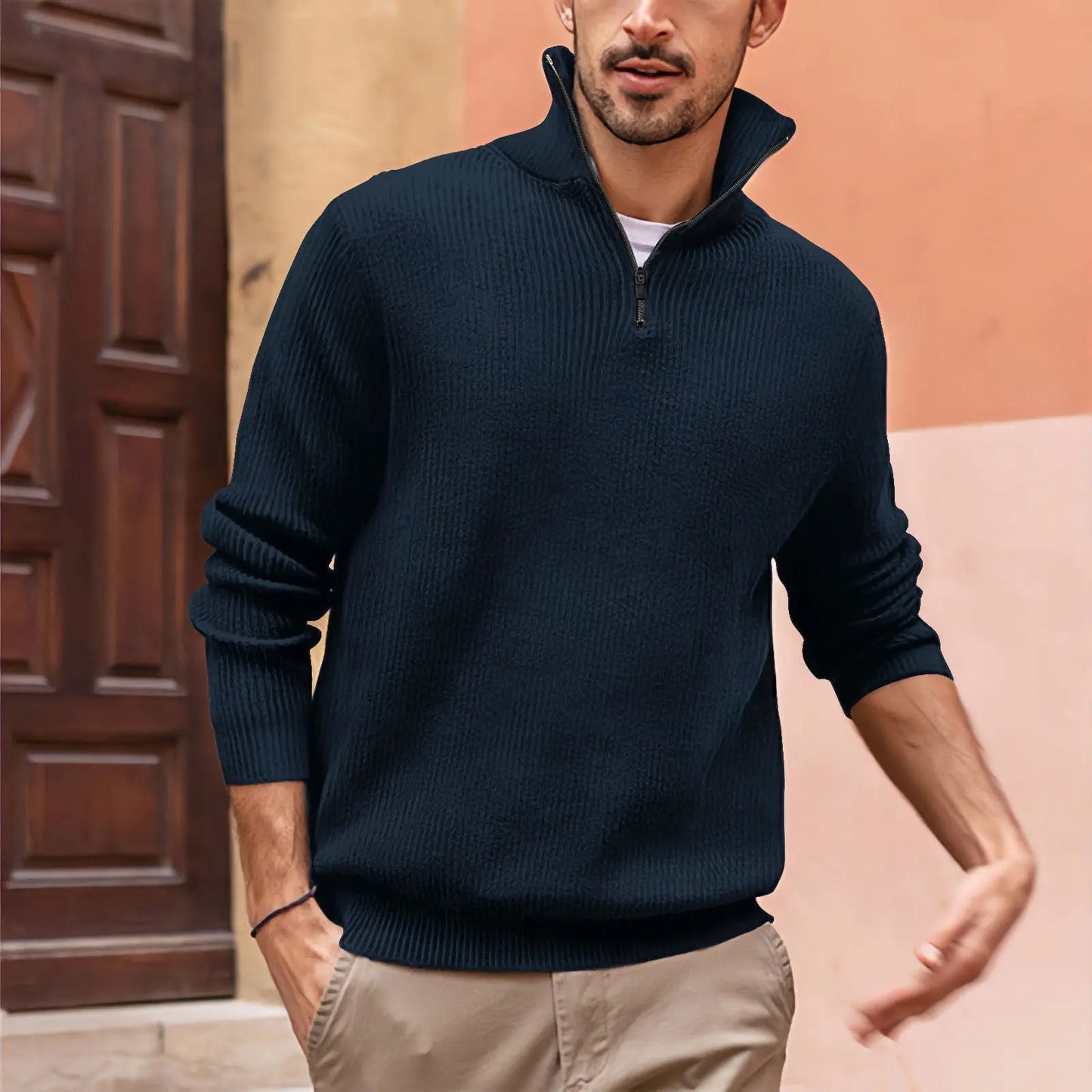 Polo Zip High Neck Sweater - Old Money Classic
