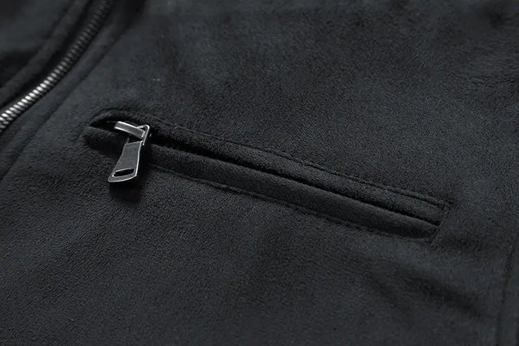 Suede Stand Collar Men's Jacket Double Zipper Pocket Clothing Mens Old Money Classic