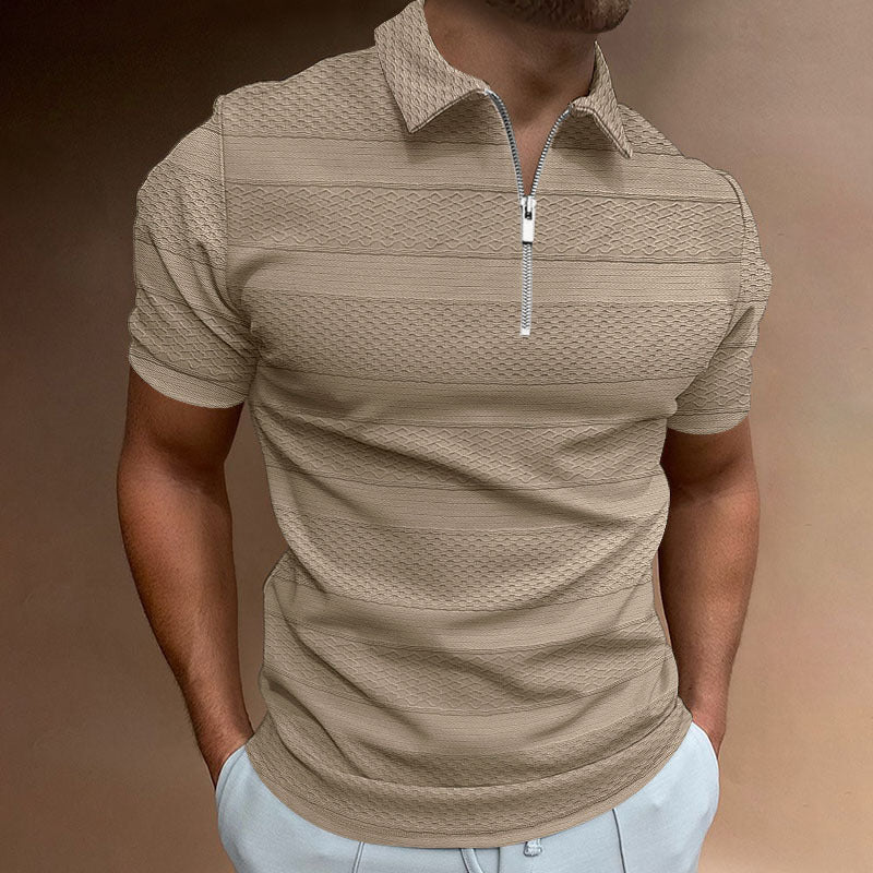 Summer Men's Shirt Solid Color Short-sleeved Lapel Casual Jacquard Top - Old Money Classic