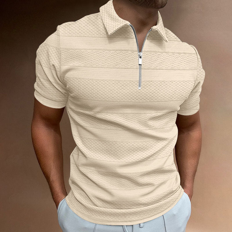 Summer Men's Shirt Solid Color Short-sleeved Lapel Casual Jacquard Top - Old Money Classic