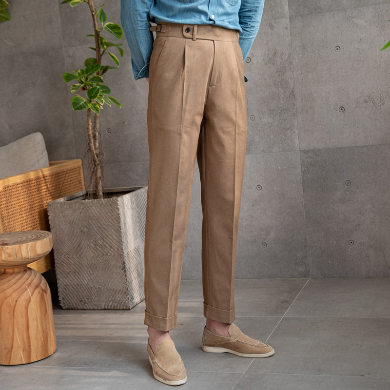 Retro Cotton High Waisted Pants For Trendy Men Old Money Classic