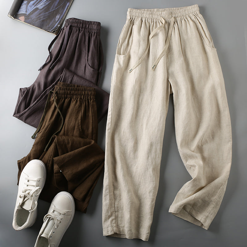 Men's Loose And Breathable Cotton And Linen Straight Leg Casual Pants Old Money Classic