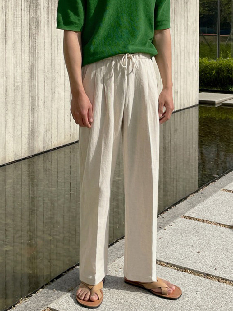 Linen Casual Straight-leg Wide Leg Pants - Old Money Classic