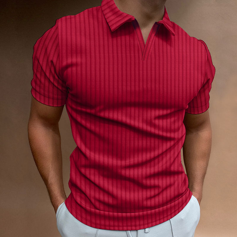 New Polo Shirt Lapel V-line Striped Short-sleeved Men's T-shirt - Old Money Classic