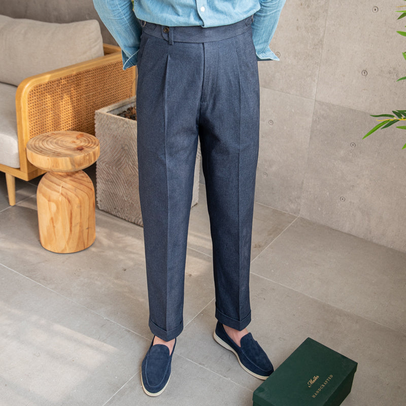 Retro Cotton High Waisted Pants For Trendy Men Old Money Classic