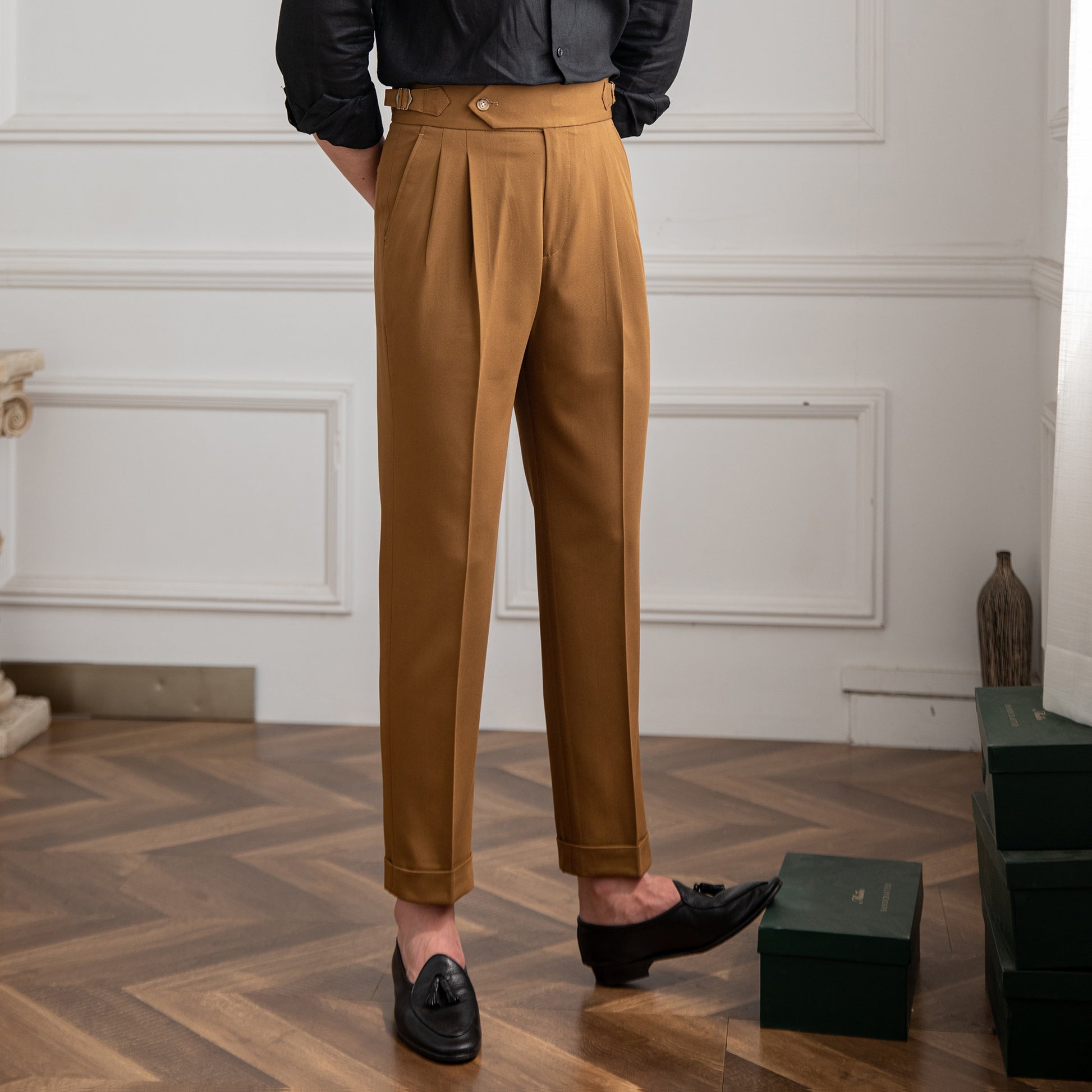 Retro Casual High Thin Non-ironing Straight-leg Trousers Men Old Money Classic