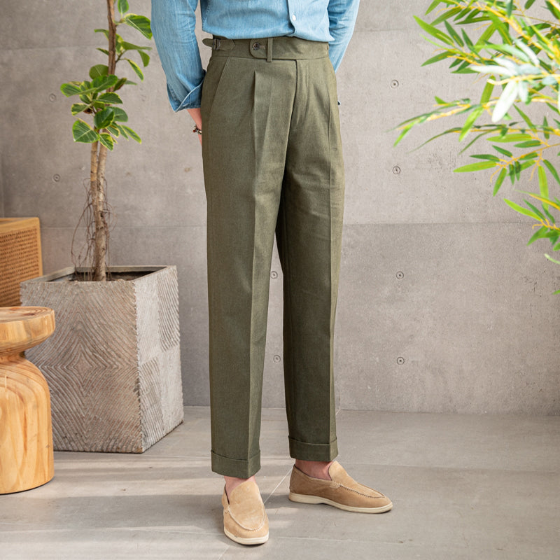 Retro Cotton High Waisted Pants For Trendy Men Old Money Classic