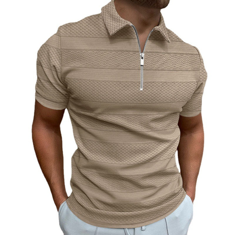 Summer Men's Shirt Solid Color Short-sleeved Lapel Casual Jacquard Top - Old Money Classic