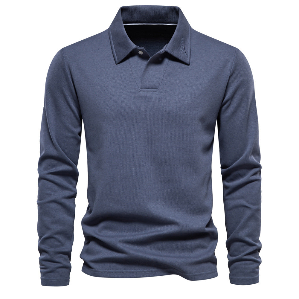 Long Sleeve Polo Shirt Men's Casual Solid Color Top Lapel - Old Money Classic