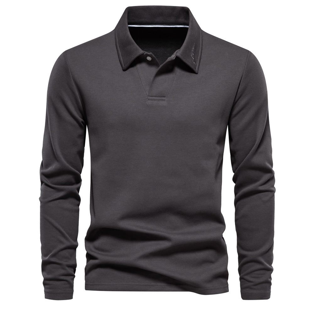 Long Sleeve Polo Shirt Men's Casual Solid Color Top Lapel - Old Money Classic