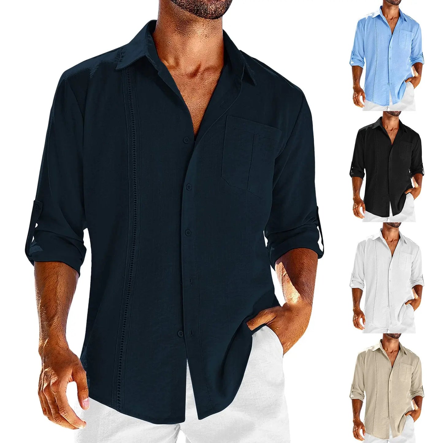 Casual  Button-up Long Sleeve Lace Polo With Pocket - Old Money Classic