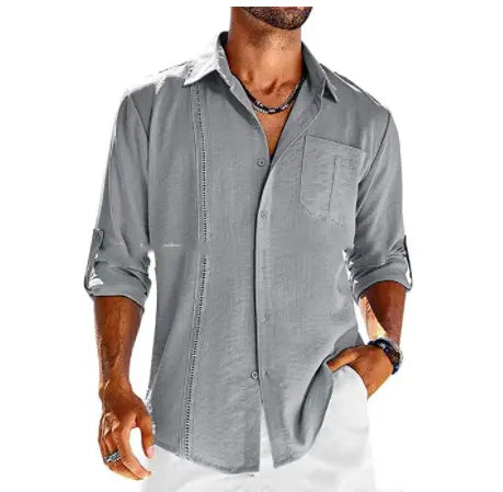 Casual  Button-up Long Sleeve Lace Polo With Pocket - Old Money Classic