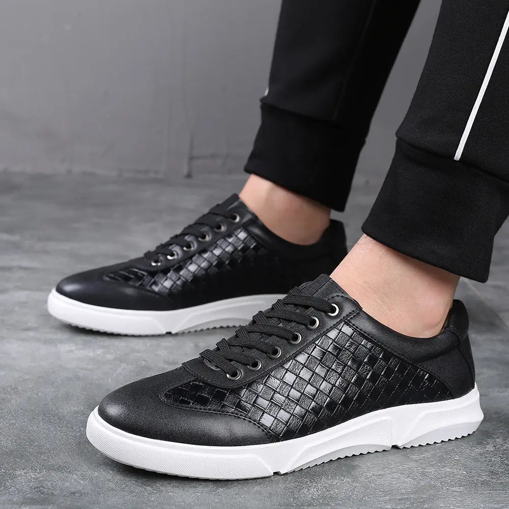 Casual PU leather Sneakers Square Hatch Pattern Old Money Classic