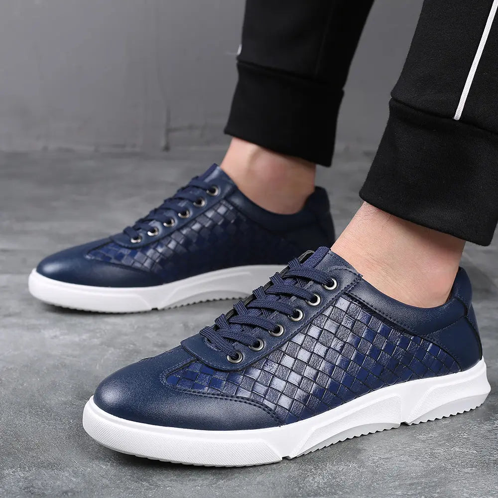 Casual PU leather Sneakers Square Hatch Pattern Old Money Classic