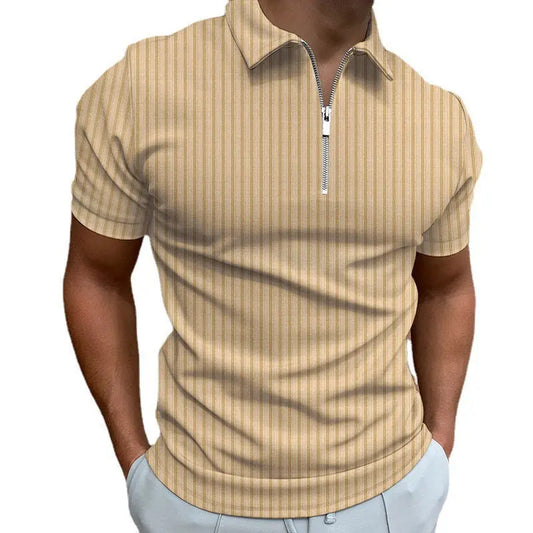 Cotton Polo Shirt With Textured Zipper Stripes - Old Money Classic