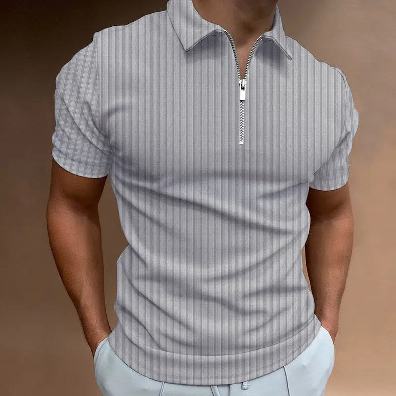 Cotton Polo Shirt With Textured Zipper Stripes - Old Money Classic