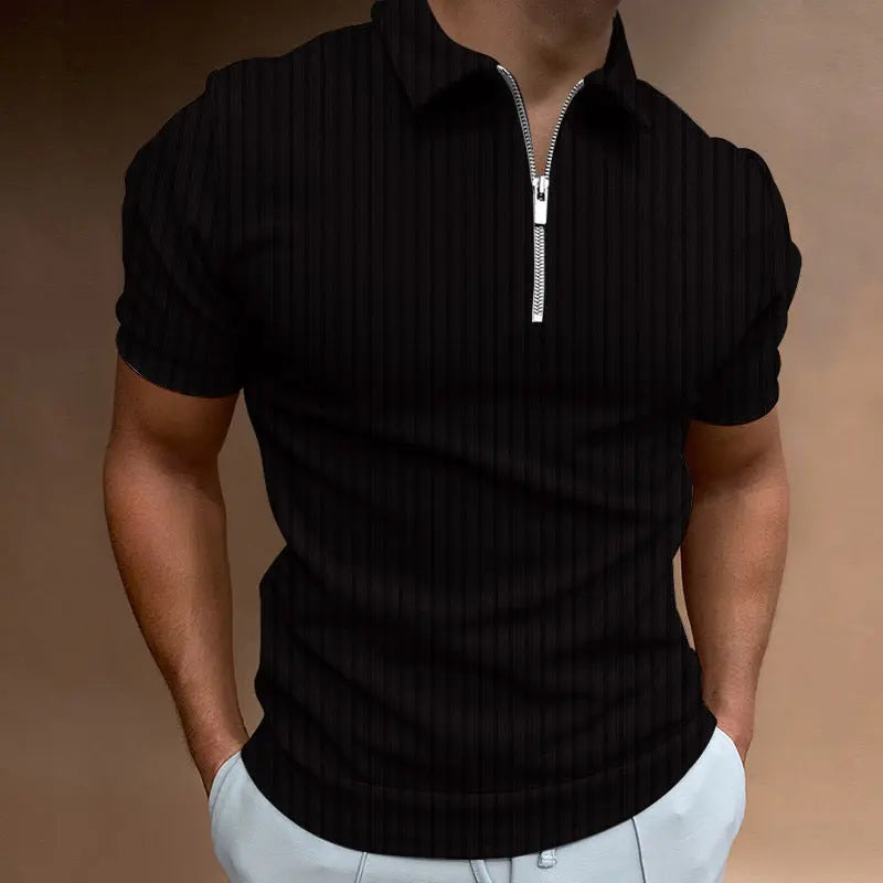 Cotton Polo Shirt With Textured Zipper Stripes - Old Money Classic