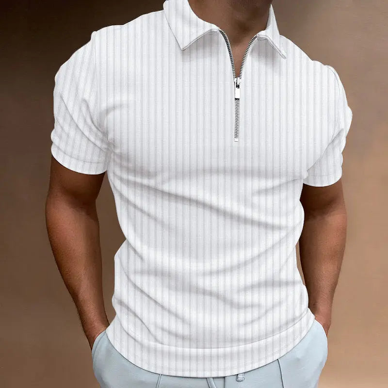 Cotton Polo Shirt With Textured Zipper Stripes - Old Money Classic