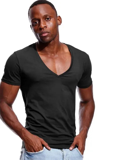 Deep V Neck T Shirt Low Cut Wide Vee Tshirt