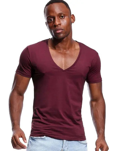 Deep V Neck T Shirt Low Cut Wide Vee Tshirt