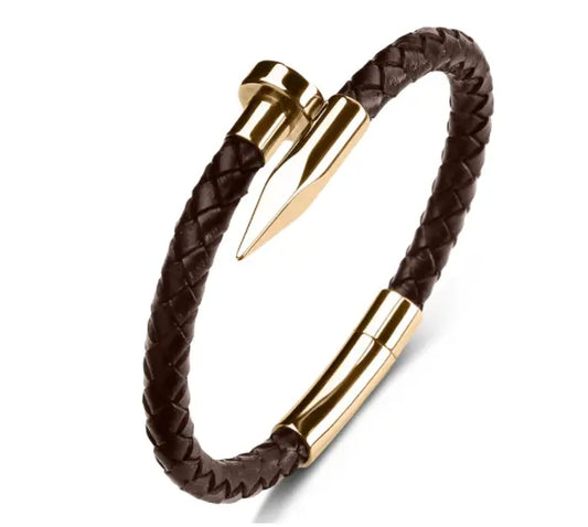 Genuine Leather Bullet Nail Bracelet - Old Money Classic