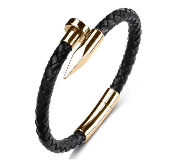 Genuine Leather Bullet Nail Bracelet - Old Money Classic