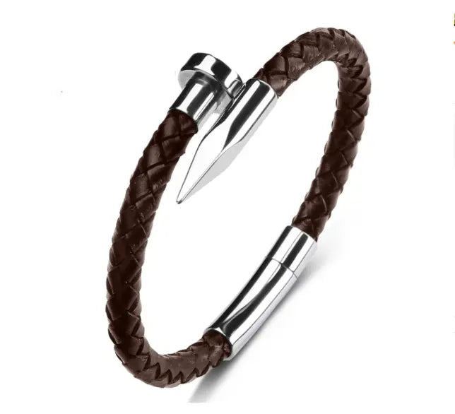 Genuine Leather Bullet Nail Bracelet - Old Money Classic