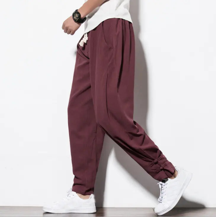 Harem Pants Men Pure Hemp Linen Old Money Classic