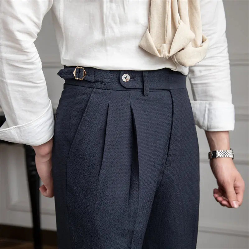 Light And Airy Seersucker High-rise Trousers - Old Money Classic