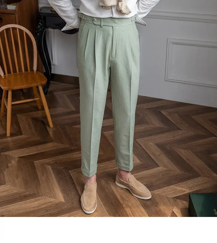 Light And Airy Seersucker High-rise Trousers - Old Money Classic