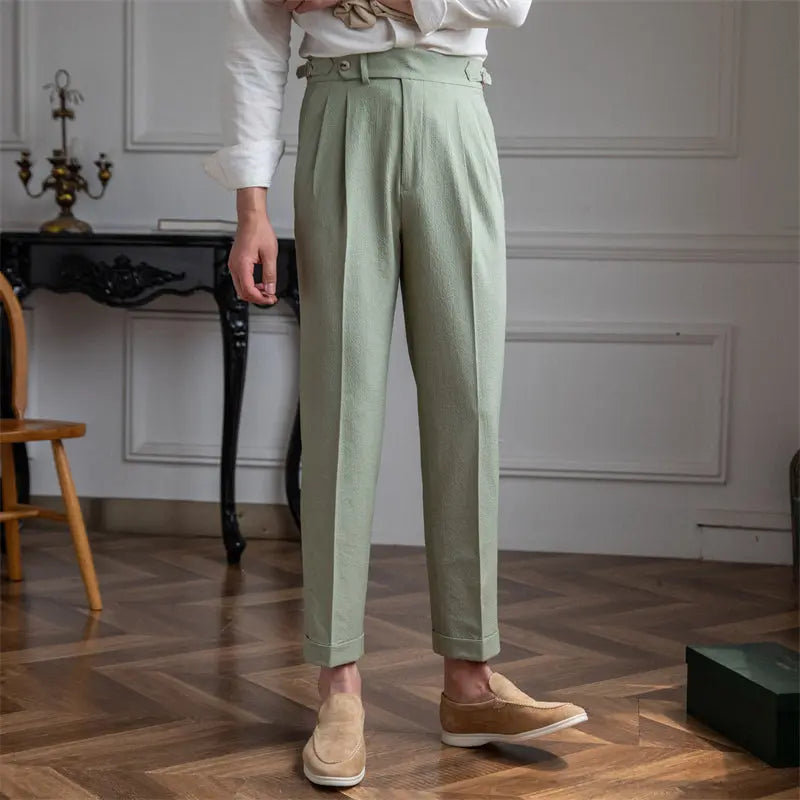 Light And Airy Seersucker High-rise Trousers - Old Money Classic