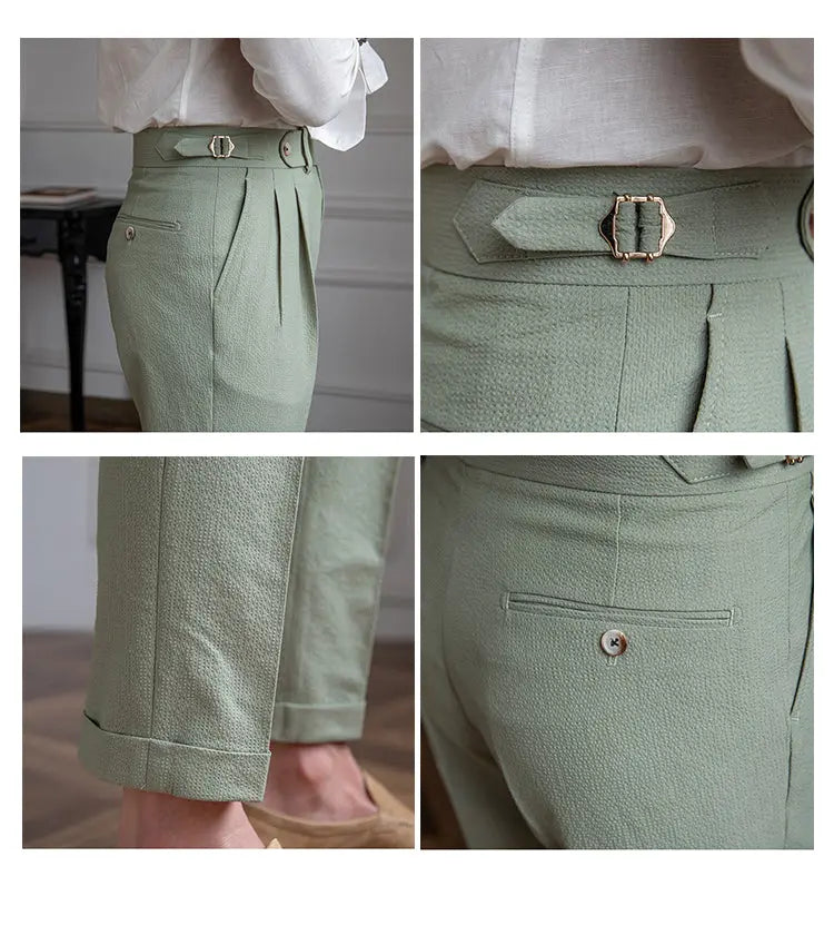 Light And Airy Seersucker High-rise Trousers - Old Money Classic