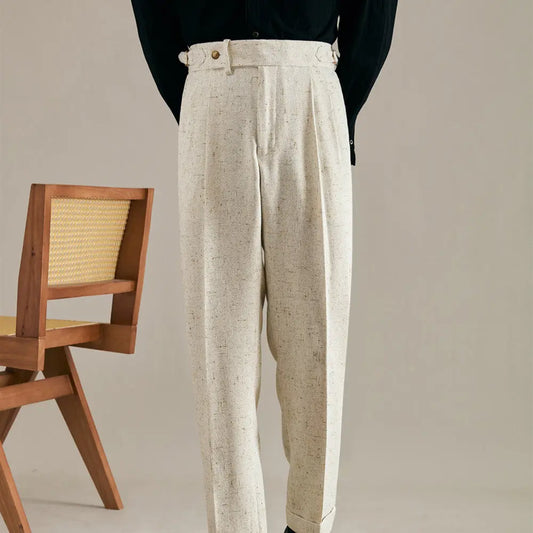 Linen Double Pleated Trousers Straight Leg My Store