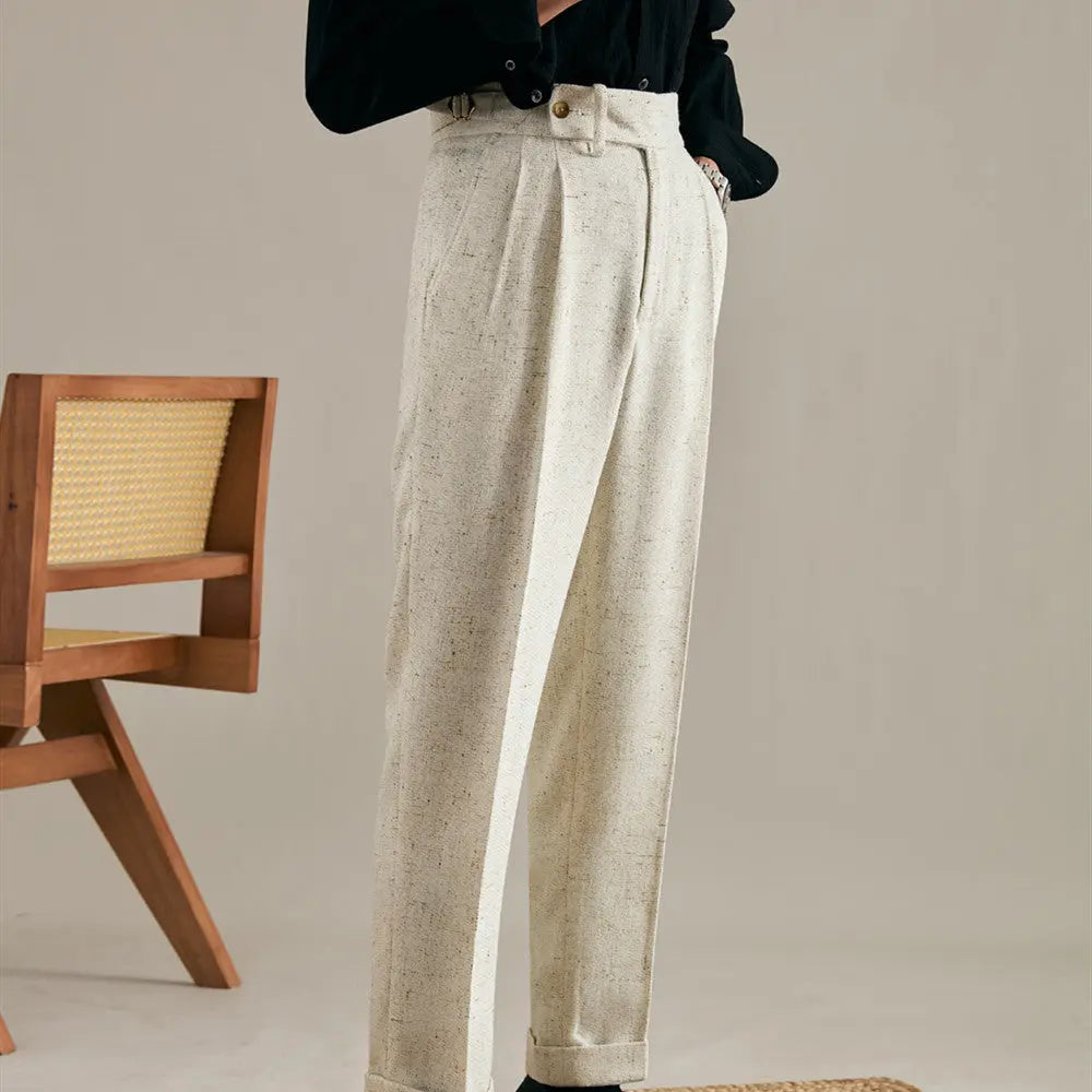 Linen Double Pleated Trousers Straight Leg My Store