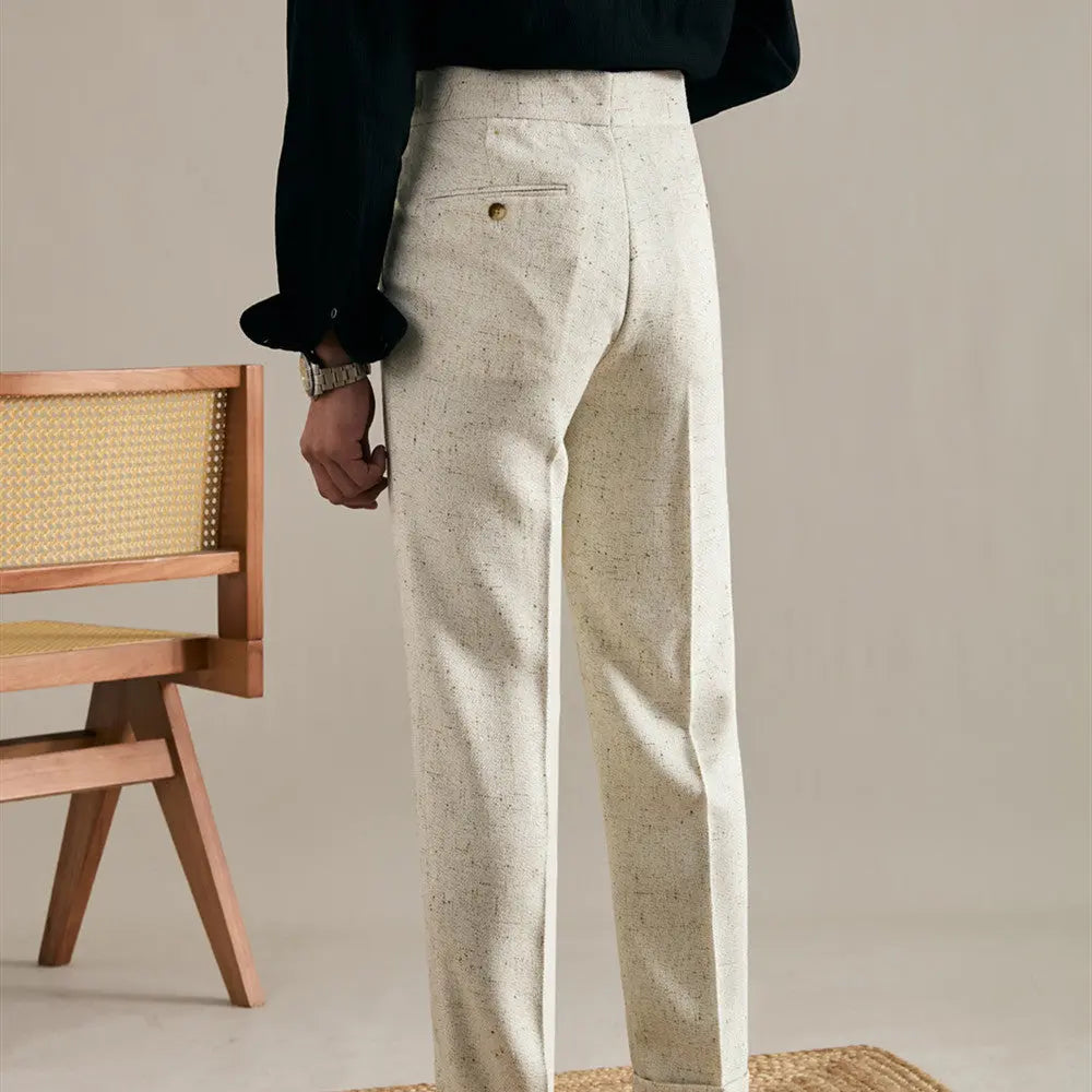 Linen Double Pleated Trousers Straight Leg My Store