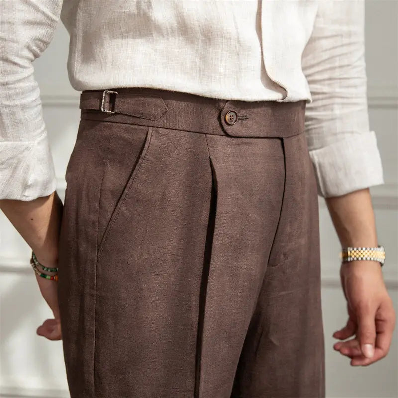 Linen High Waist Casual Pants - Old Money Classic