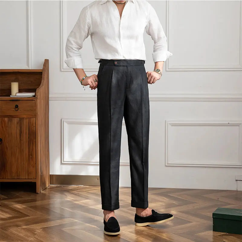 Linen High Waist Casual Pants - Old Money Classic