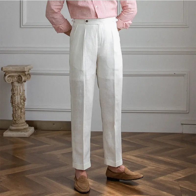 Linen High Waist Casual Pants - Old Money Classic