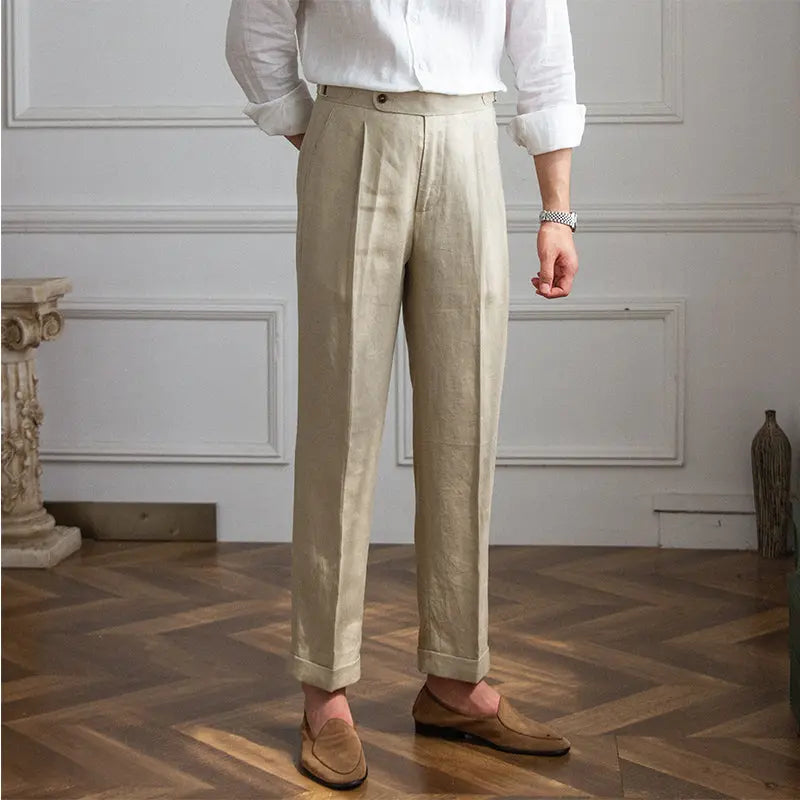 Linen High Waist Casual Pants - Old Money Classic