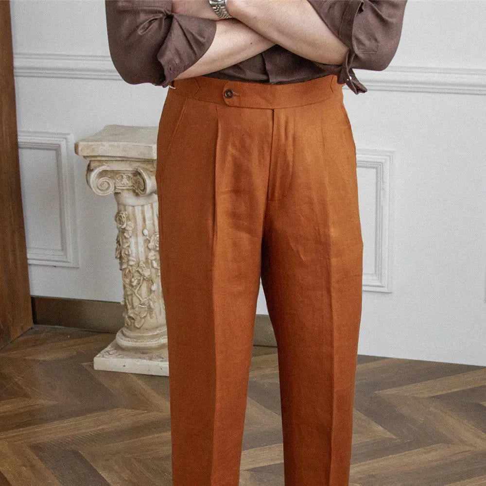 Linen High Waist Casual Pants - Old Money Classic