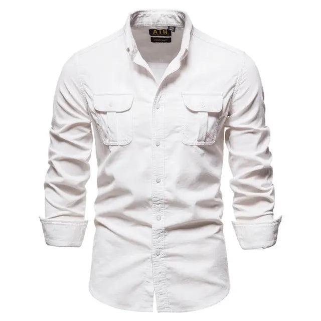 Long Sleeve Linen Shirt with Breast Pockets - Old Money Classic