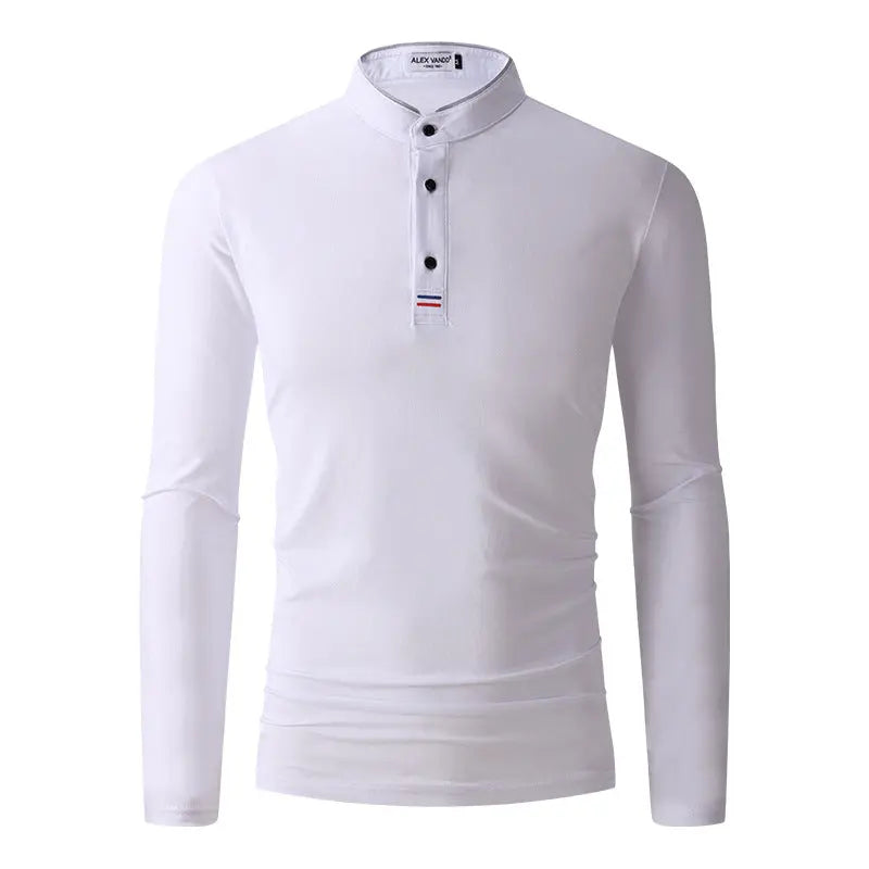 Long Sleeve Stand Collar Cotton Polo Shirt - Old Money Classic