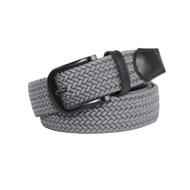 Men's Braided Pure Black Elastic Belt Without Holes - Old Money Classic